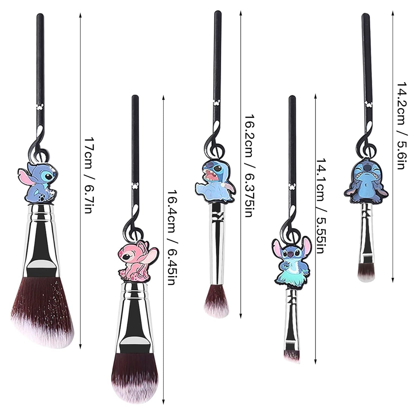 [5 Stück] Stich Make-Up Pinsel-Set Lilo Und Stich Geschenke Kosmetikpinsel Für Puder, Lidschatten, Rouge, Lippen, Tragbares Kawaii-Make-Up-Pinsel-Set, Stichgeschenke Für Mädchen Und Frauen