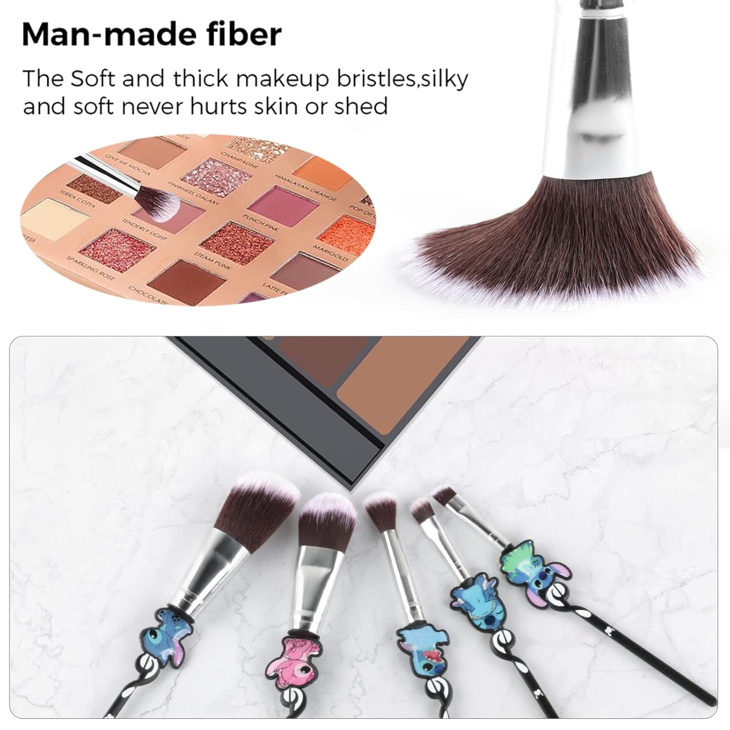 [5 Stück] Stich Make-Up Pinsel-Set Lilo Und Stich Geschenke Kosmetikpinsel Für Puder, Lidschatten, Rouge, Lippen, Tragbares Kawaii-Make-Up-Pinsel-Set, Stichgeschenke Für Mädchen Und Frauen