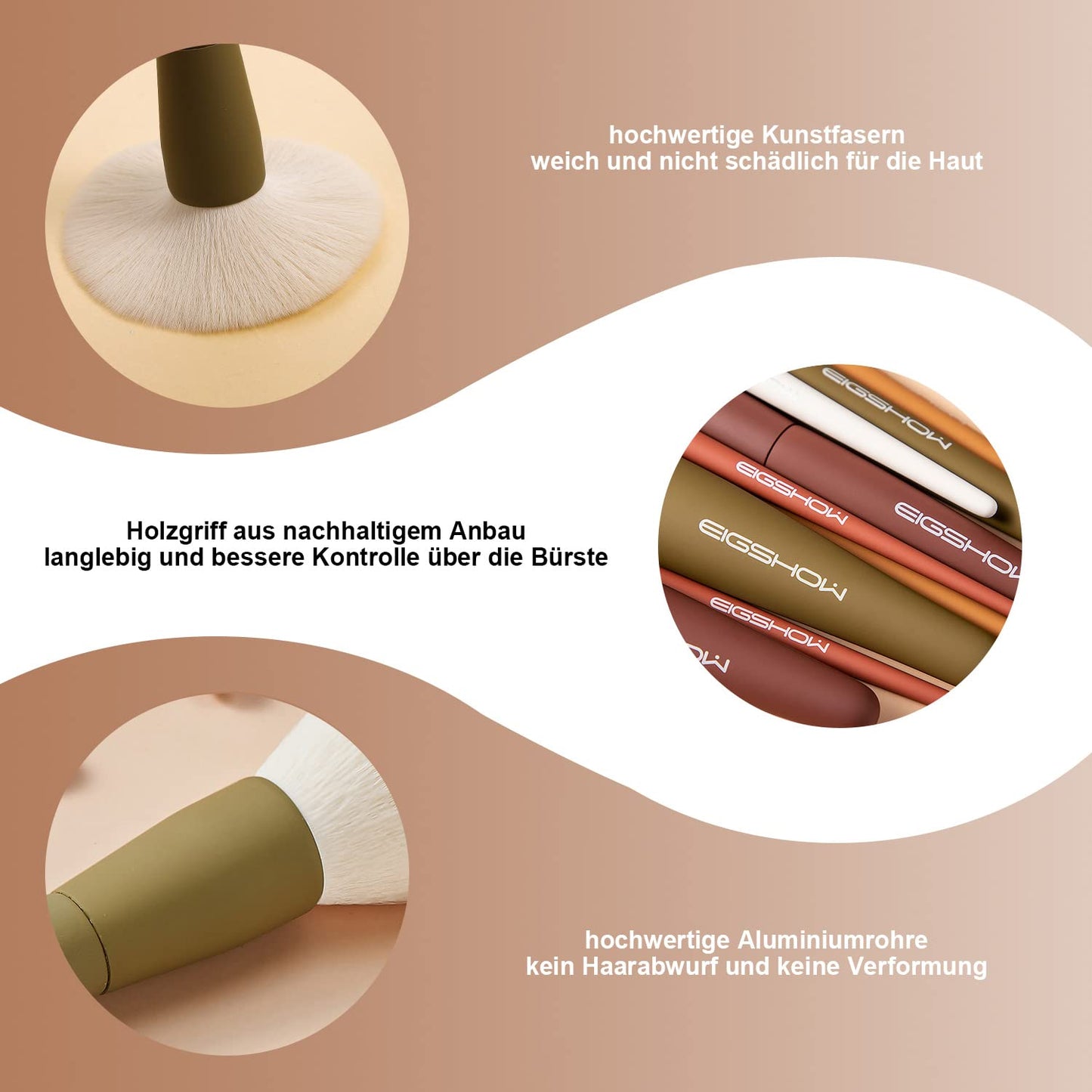 Make up Pinsel, EIGSHOW 5 Farben Kabuki Reise Make up Pinsel Set Mit Extraweichen Synthetischen Fasern Für Puder Rouge Concealer Zum Konturieren Und Hervorheben Von Anwendungen - Vegan