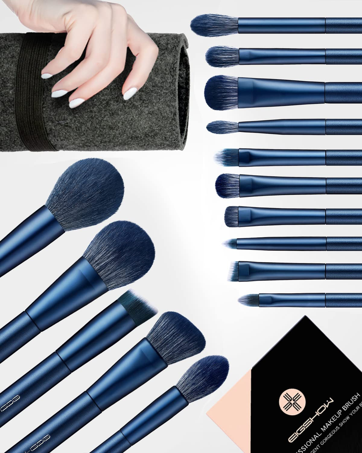 Make up Pinsel, 15 Teile Essenzielle Profi Kosmetikpinsel Im Set, Schminkpinsel, Vegan Make up Pinsel, 7 Stk Lidschattenpinsel, Puder, Rouge, Foundation, Highlighter Pinsel Usw. (Blau)