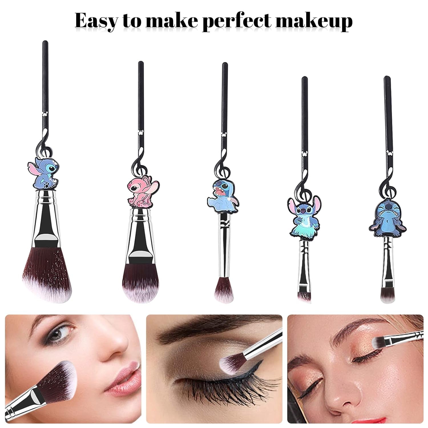 [5 Stück] Stich Make-Up Pinsel-Set Lilo Und Stich Geschenke Kosmetikpinsel Für Puder, Lidschatten, Rouge, Lippen, Tragbares Kawaii-Make-Up-Pinsel-Set, Stichgeschenke Für Mädchen Und Frauen