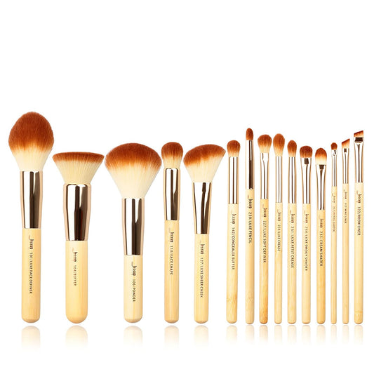 Jessup Pinselset Bambus Make up Pinsel Sets Vegane Make-Up-Pinsel Makeup Brushes Schminkpinsel Kosmetikpinsel Augenpinsel Lidschattenpinsel Puder Foundation Rouge Highlight Concealer 15 Stück T140