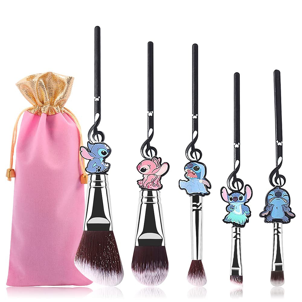 [5 Stück] Stich Make-Up Pinsel-Set Lilo Und Stich Geschenke Kosmetikpinsel Für Puder, Lidschatten, Rouge, Lippen, Tragbares Kawaii-Make-Up-Pinsel-Set, Stichgeschenke Für Mädchen Und Frauen