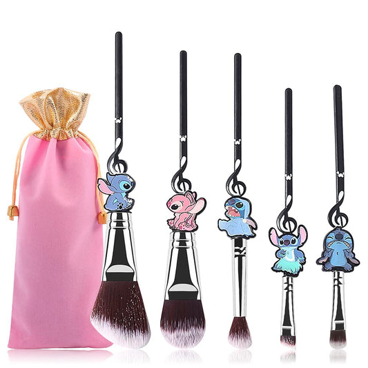 [5 Stück] Stich Make-Up Pinsel-Set Lilo Und Stich Geschenke Kosmetikpinsel Für Puder, Lidschatten, Rouge, Lippen, Tragbares Kawaii-Make-Up-Pinsel-Set, Stichgeschenke Für Mädchen Und Frauen