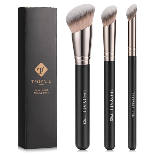 Foundation Kontur Conceal Pinsel Set, 3PCS Angewinkelte Synthetische Kabuki Pinsel Zum Mischen, Festlegen Und Auftragen Von Flüssigen, Cremes Und Puder-Kosmetika