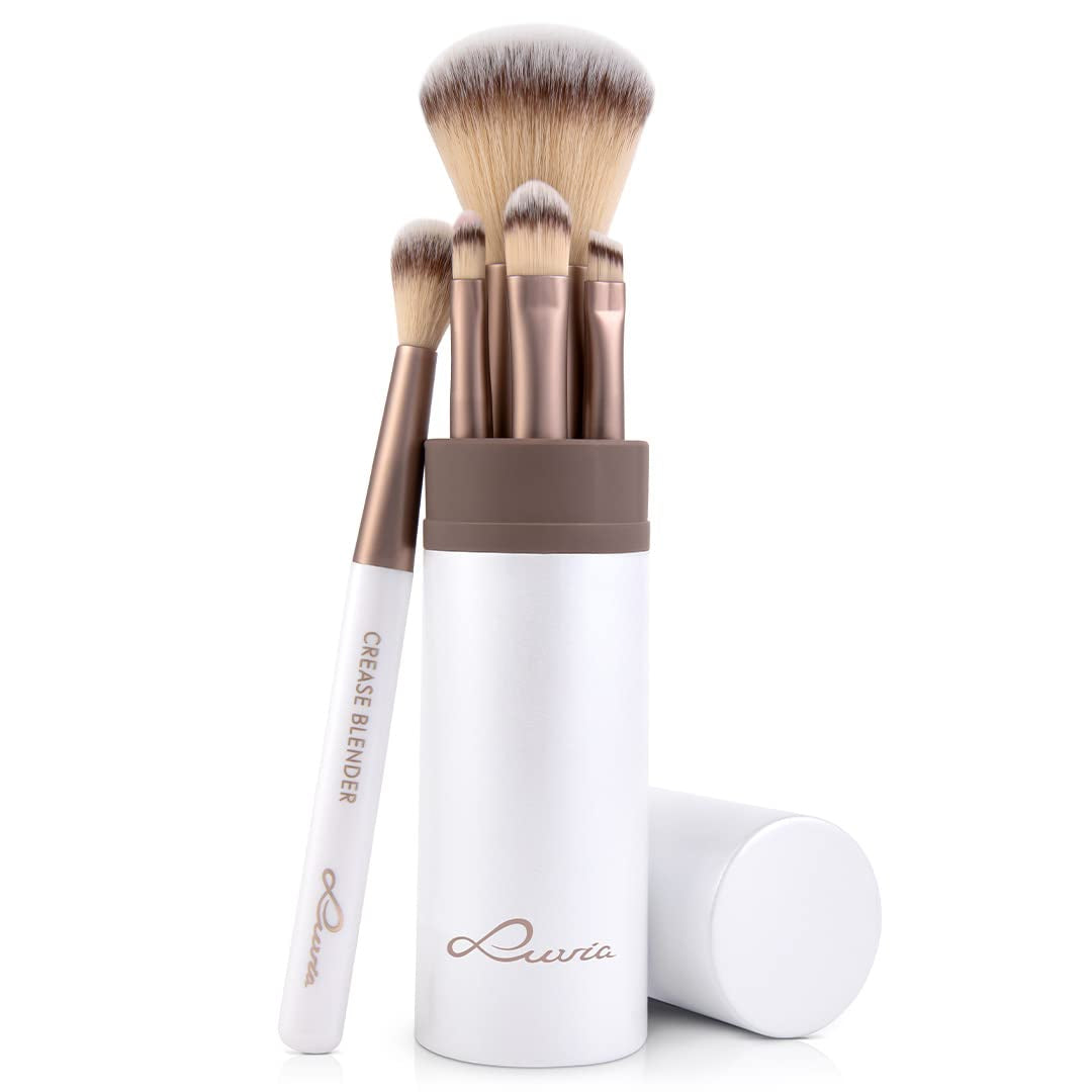 Make-Up-Pinsel-Set – 5-Teilig + Pinselköcher Mit Smart-Halter – LUVIA Daily & Travel Schminkpinsel-Set Für Foundation, Puder & Lidschatten – Perfekt Für Reisen & Unterwegs – Coffee Elegance/Perlmutt